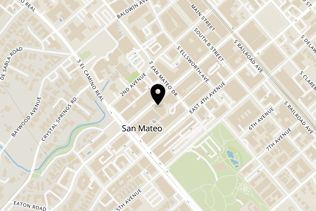 Map showing the location of Foreigner Café on 60 E 3rd Ave Ste 108 in San Mateo